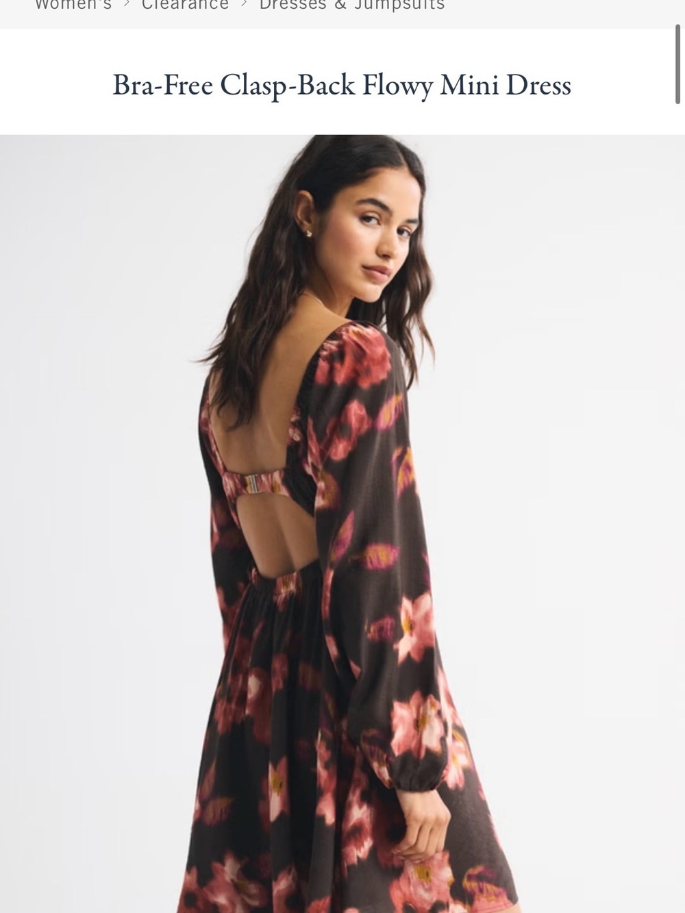 Bra-Free Clasp-Back Flowly Mini Dress - Brown with Pink Floral